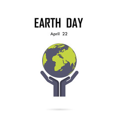 Human hand and globe icon vector logo design template.Earth Day campaign idea concept.Earth Day idea campaign for greeting Card,Poster,Flyer,Cover,Brochure,Abstract background.