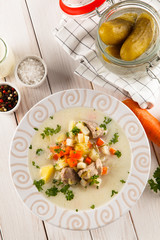 White soup - borscht with meat and vegetables