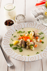 White soup - borscht with meat and vegetables