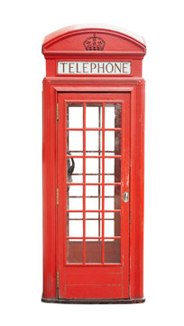 Traditional telephone booth in London, UK. isolated on white background