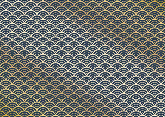 波のイメージの和柄背景　金と藍色