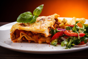 Lasagna with french fries