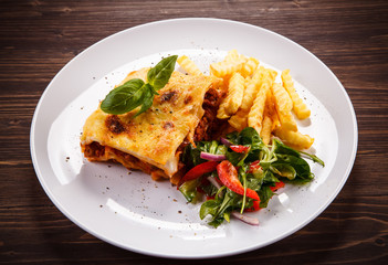Lasagna with french fries