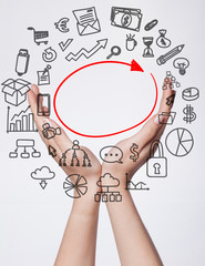 Obraz premium Female hands show the concept of marketing