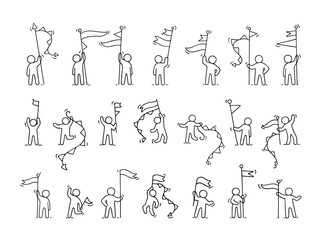 set of sketch little people with party symbols. - obrazy, fototapety, plakaty