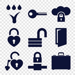 Set of 9 lock filled icons
