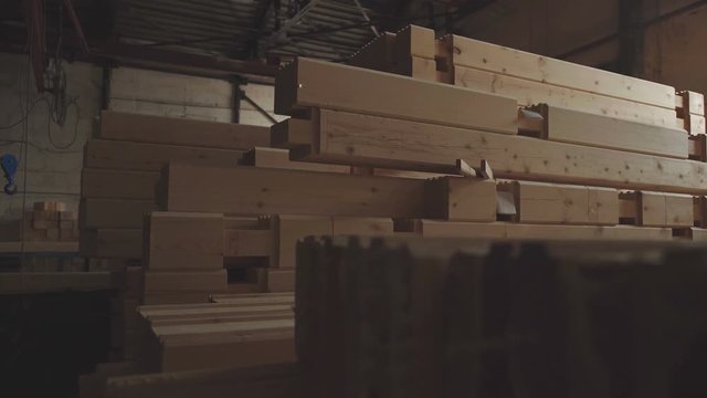 LVL Laminated Veneer Lumbe. Large hangar with the production line for wood. Wood Factory general plan: the production of laminated veneer lumber. Workshop for production of laminated veneer lumber.