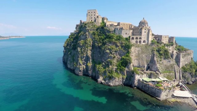 Church of Immacolata dome at Aragonese Castle near Ischia, Italian landmarks