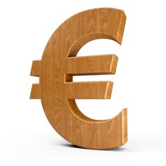 3d Rendering wood material Euro symbol € isolated white background