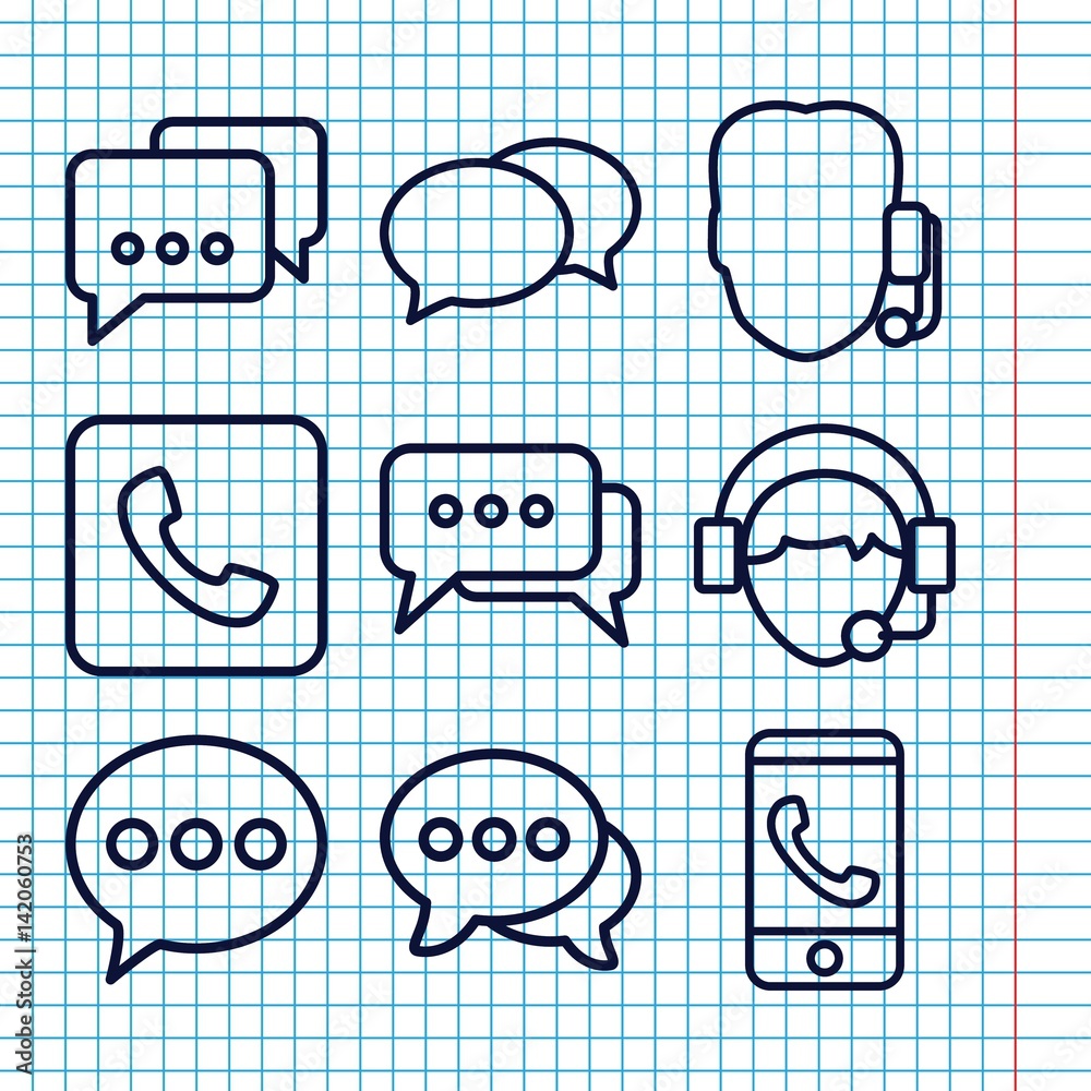 Sticker Set of 9 talk outline icons