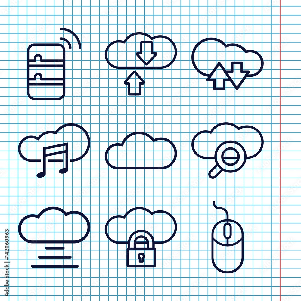 Aufkleber set of 9 computing outline icons