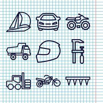 Set of 9 motor outline icons
