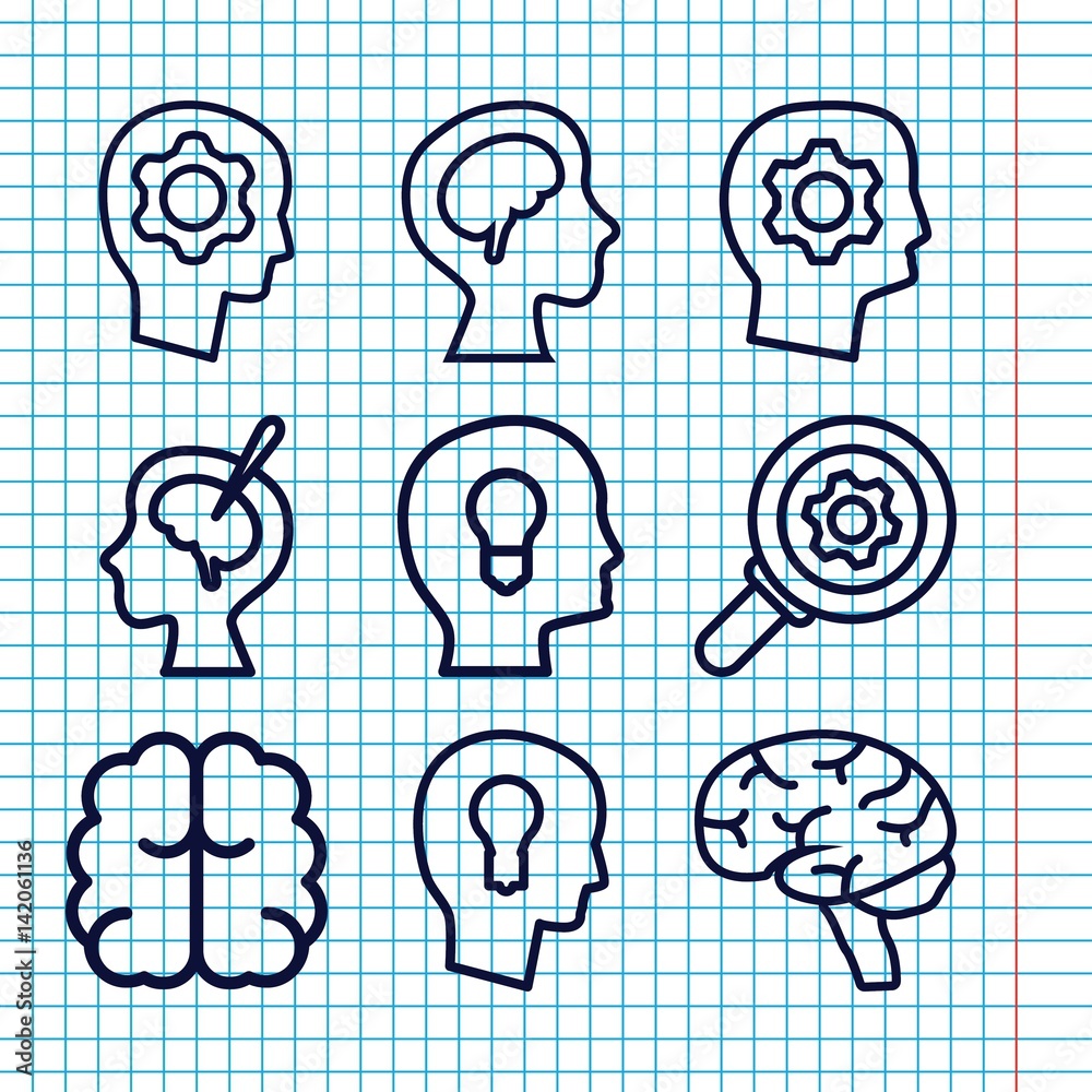 Poster set of 9 brain outline icons