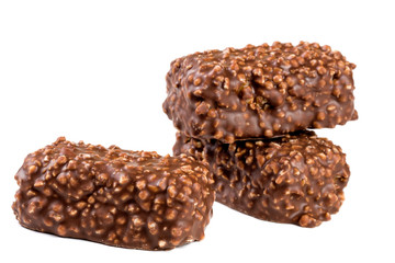 chocolate candy with nuts isolated on white background