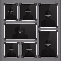 Page of photo album, with photo frames and corner.