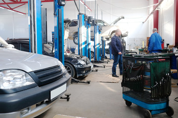 Interior of a car repair station