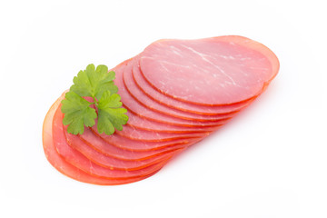 Pork ham slices isolated on white background.