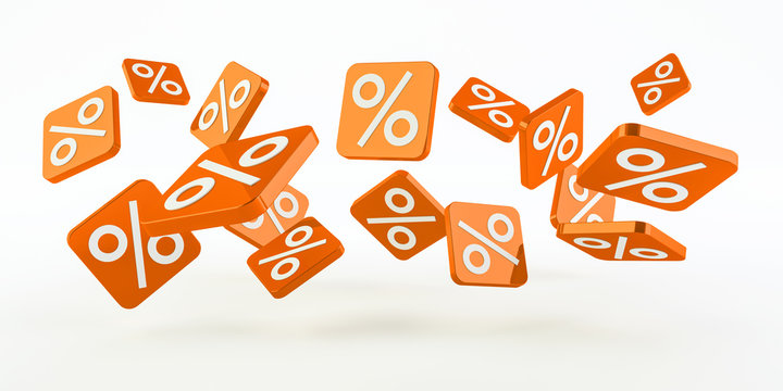 Orange sales icons floating in the air 3D rendering