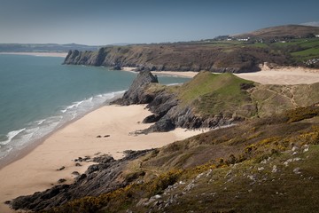 Pobbles Bay, Three Cliffs Bay, The Great Tor and Oxwich bay on the Gower peninsula, Swansea.