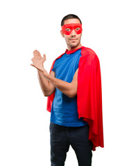 Happy superhero welcoming