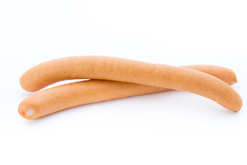 Wiener sausages on the white background.