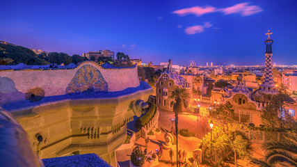 Obraz premium &nbsp;Barcelona,&nbsp;Catalonia, Spain: the&nbsp;Park Guell of Antoni Gaudi at sunset 