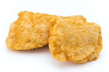 Fried chicken nuggets isolated on white.