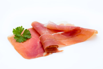 Pork ham slices isolated on white background.