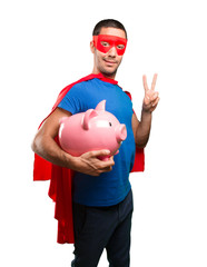 Concept of a superhero worried about his economy