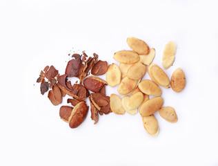 Roasted kayu seeds on white background (Irvingia malayana benn)