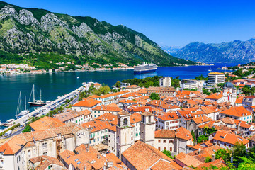 Naklejka na ściany i meble Kotor, Montenegro. View of Bay of Kotor old town from Lovcen mountain.