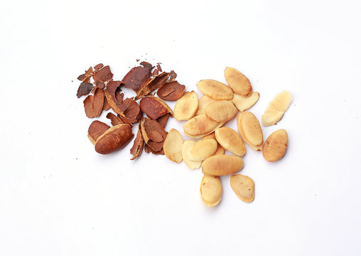 Roasted kayu seeds on white background (Irvingia malayana benn)