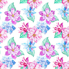 Watercolor floral botanical seamless pattern. Good for printing 