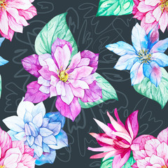 Watercolor floral botanical seamless pattern. Good for printing 