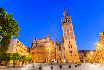 Naklejka premium Seville, Spain. Cathedral of Saint Mary of the See with the Giralda bell tower.