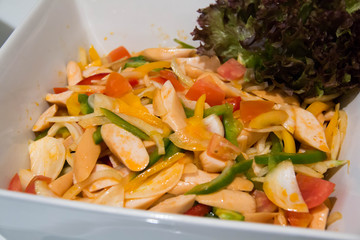  pork sausage mixed salad in white bowle