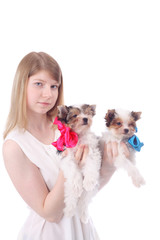 Girl and puppies