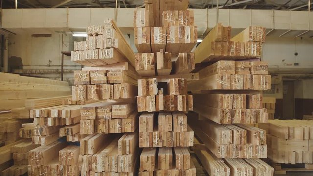 LVL Laminated Veneer Lumbe. Large hangar with the production line for wood. Wood Factory general plan: the production of laminated veneer lumber.