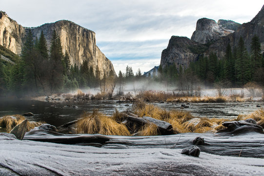 El Capitan and Merced River winter time