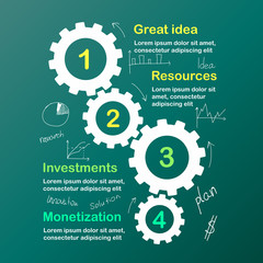Business infographic template with gears cogwheels fsteps
