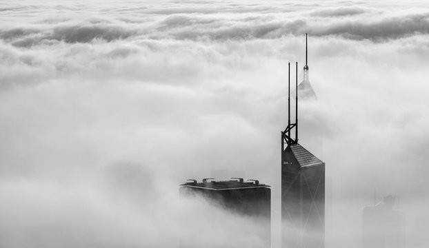 Misty Hong Kong City in spring seasons