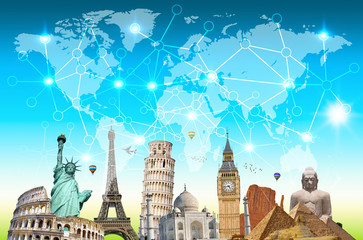 Famous landmarks of the world connected to each other