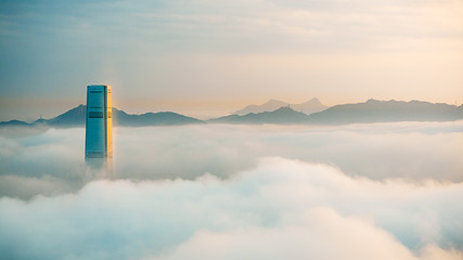 Misty Hong Kong City in spring seasons