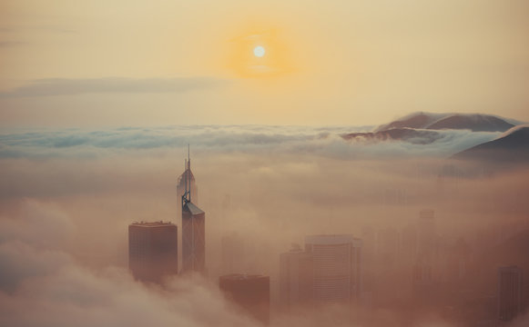 Misty Hong Kong City In Spring Seasons