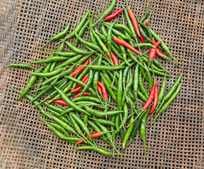 Chillies on bamboo weave