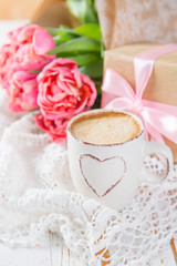 Mother's day card with coffee, present