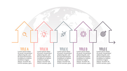 Business infographics. Presentation slide, chart, diagram with 5 steps, arrows.