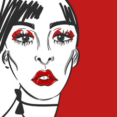 Fashion girl face portrait with red lips