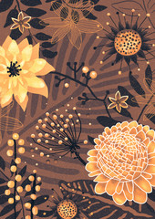 Exotic Flowers. Warm colors. Gold and brown