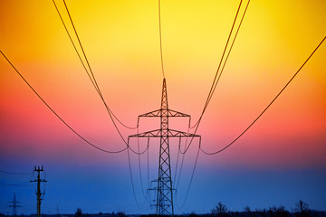 Wire electrical energy at sunset